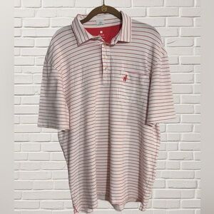 Johnnie-O Hangin’ Out Polo Shirt Size L Red White Striped Stretch Cotton